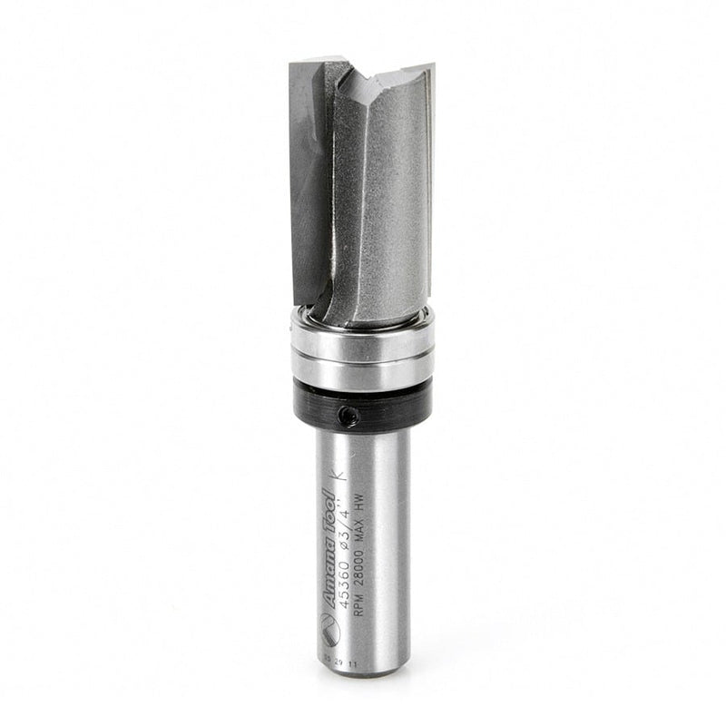 Amana Tool. Down Shear Flush Trim Plunge Template Router Bit | 3⁄4 Dia x 1 1⁄4 x 1⁄2"Shank with Upper BB | 45360 