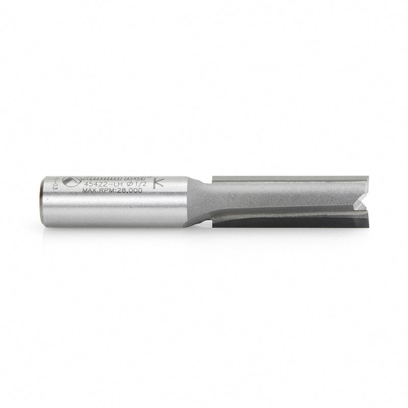 Amana Tool. Left Hand Straight Plunge Router Bit | 2 Flute | 1⁄2 Dia x 1 1⁄2 x 1⁄2" Shank | 45422-LH 