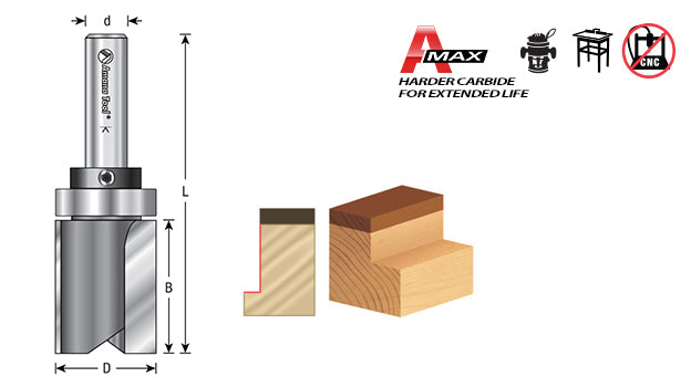 Amana Tool. Flush Trim Plunge Router Bit | Various Dia x 3⁄4 x 1⁄4 Shank with Upper BB | 45491 