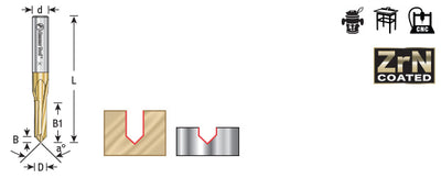 Amana Tool. 90° Engraving CNC Router Bits for V Grooving | 1⁄4 Dia x 3⁄4 x 1⁄4 Shank | 45612 