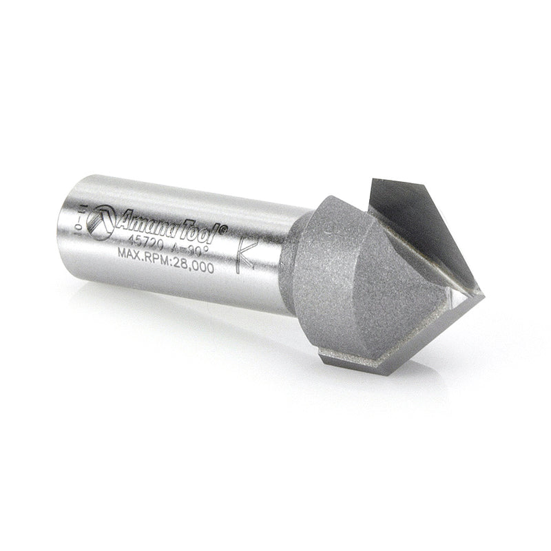 Amana Tool. V Groove Router Bit | 90°x 7⁄8 Dia x 5⁄8 x 1⁄2" Shank | 45720 