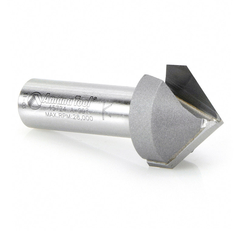 Amana Tool. V Groove Router Bit | 90°x 1" Dia x 5⁄8 x 1⁄2 Shank | 45724 