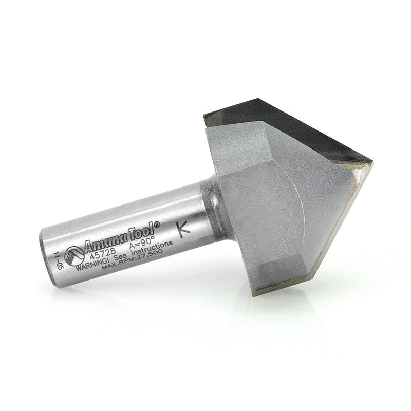 Amana Tool. V Groove Router Bit | 90°x 1 1⁄2 Dia x 1" x 1⁄2 Shank | 45728