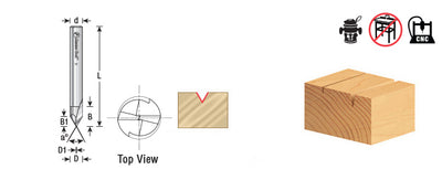 Amana Tool. V Groove Engraving Router Bit | 60°x 1⁄4 Dia x 3⁄16 x 1⁄4" Shank | 45782 