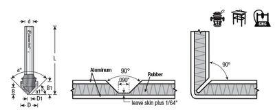 Amana Tool. Double Edge Folding 'V' Groove (ACM) Router Bit | 90°x 0.090 Tip x 1⁄2 Dia x 3⁄8 x 1⁄4" Shank | 45792 