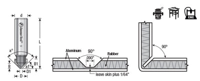 Amana Tool. Double Edge Folding 'V' Groove (ACM) CNC Router Bit | 45° x 0.090 Tip x 1⁄2 Dia x 3⁄8 x 1⁄2" Shank | 45794 