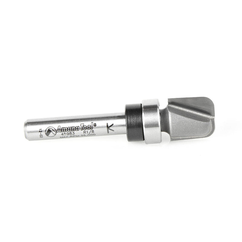 Amana Tool. Bowl & Tray Router Bit | 1⁄8 Radius x 1⁄2 Dia x 1⁄2 x 1⁄4"Shank with Upper BB | 45983