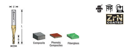Amana Tool. Spiral Composite Up-Cut CNC Router Bit | 1⁄8 Dia x 1⁄2 x 1⁄4 Shank x 2" Long | 46040 