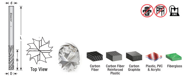 Amana Tool. Carbon Graphite & Carbon Fiber Panel Cutting CNC Router Bit | 1⁄4 Dia x 3⁄4 x 1⁄4 Shank x 3" Long Down-Cut | 46264 