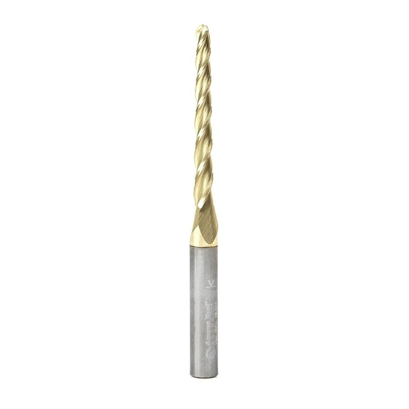 Amana Tool. Carving Tapered Ball Nose CNC Router Bit | 1° x 1⁄8 Dia x 1⁄16 Radius x 1 1⁄2 x 1⁄4 Shank x 3" Long | 46284 