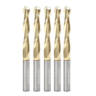 Amana Tool. Carving Straight Ball Nose CNC Router Bit | 0.10° x 1⁄4 Dia x 1⁄8 Radius x 1 1⁄2 x 1⁄4 Shank x 3" Long | 46294-5 