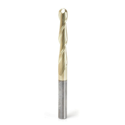 Amana Tool. Carving Straight Ball Nose CNC Router Bit | 0.10° x 6.0 Dia x 3.0 Radius x 38 x 6 Shank x 75mm Long | 46479 