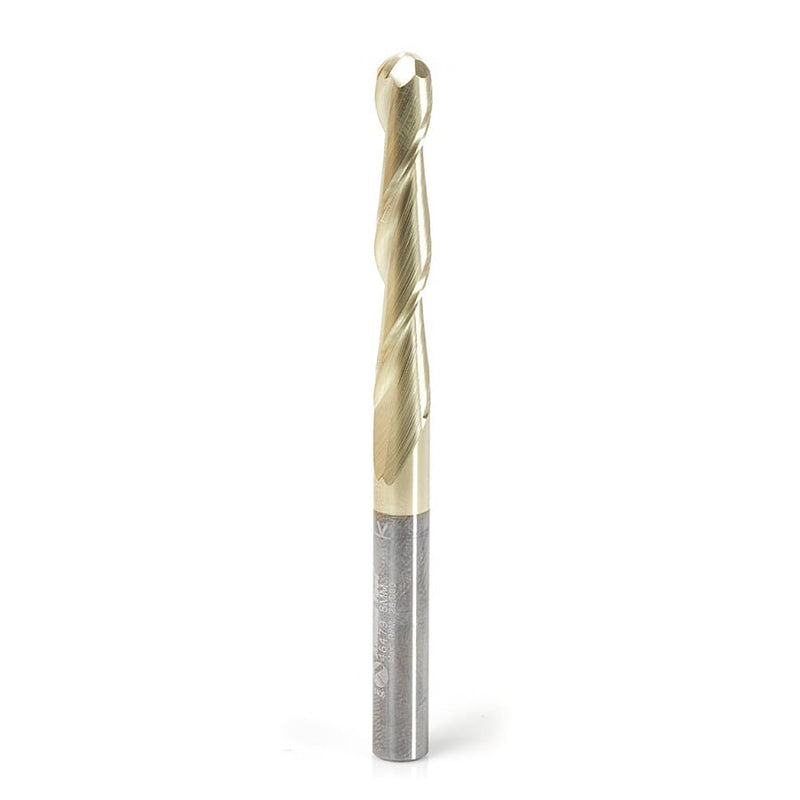 Amana Tool. Carving Straight Ball Nose CNC Router Bit | 0.10° x 6.0 Dia x 3.0 Radius x 38 x 6 Shank x 75mm Long | 46479 