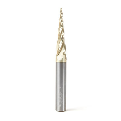 Amana Tool. Carving Tapered Ball Nose CNC Router Bit | 5.4° x 1⁄16 Dia x 1⁄32 Radius x 1 1⁄2 x 3⁄8 Shank x 3 1⁄2" Long | 46582 