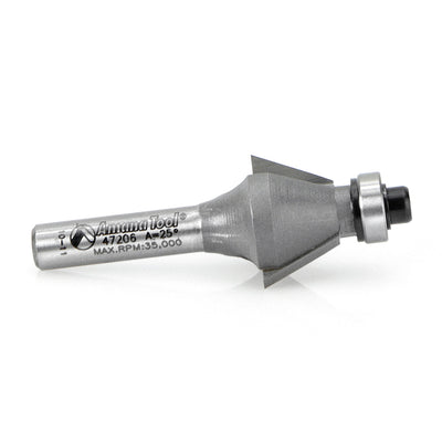 Amana Tool. Bevel Trim Router Bit | 25°x 3⁄4 Dia x 7⁄16 x 1⁄4" Shank with BB | 47206 