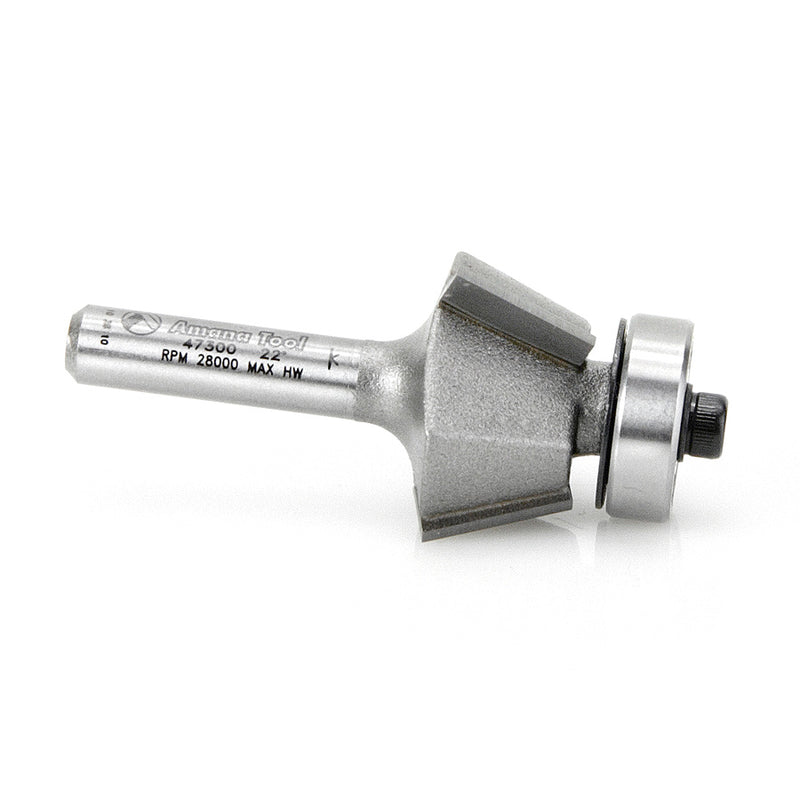 Amana Tool. Bevel Trim Router Bit | 22°x 15⁄16 Dia x 7⁄16 x 1⁄4" Shank with BB 3 Flute | 47300 