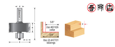 Amana Tool. Superabbet Router Bit | 2 Dia x 7⁄8 x 1⁄2" Shank | 49360 