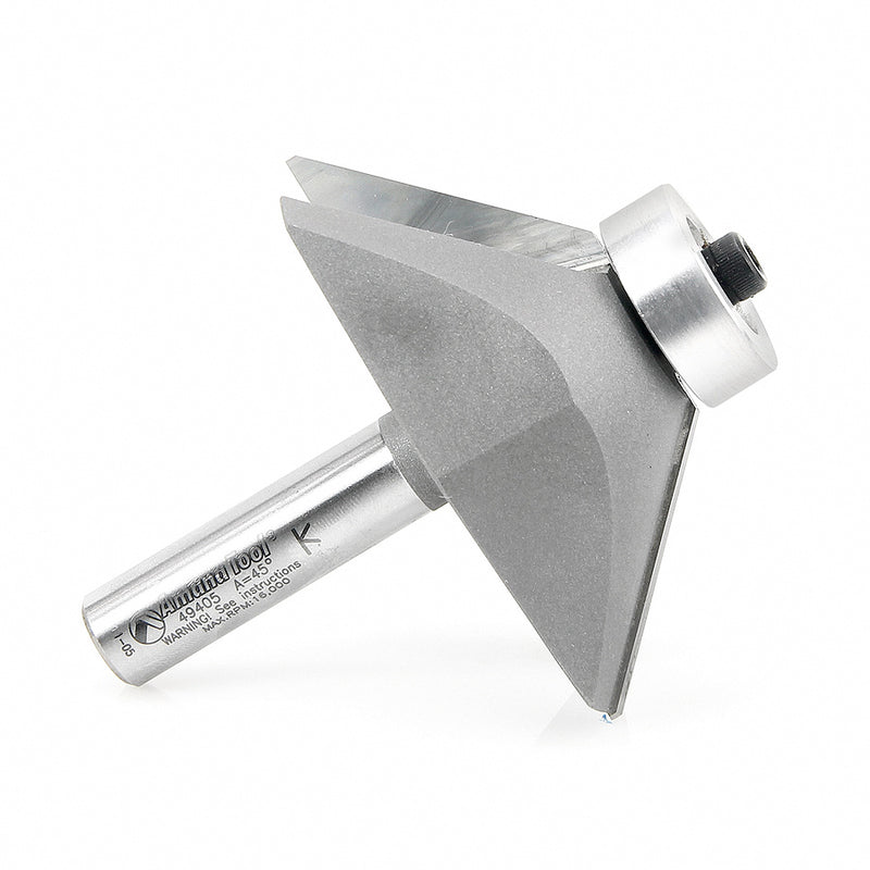 Amana Tool. Chamfer Router Bit | 45 Degree x 3" Dia x 1" x 1⁄2"Shank | 49405 