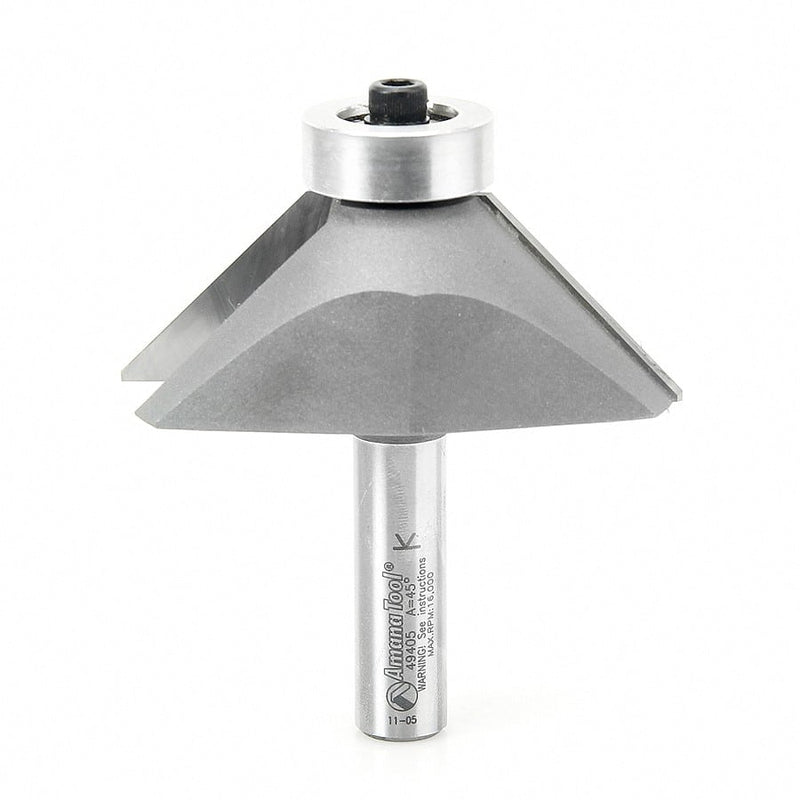 Amana Tool. Chamfer Router Bit | 45 Degree x 3" Dia x 1" x 1⁄2"Shank | 49405 