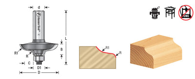Amana Tool. Door Edge - Front Face Edge Router Bit | 9⁄64 Radius x 1 9⁄16 Dia x 7⁄16 x 1⁄2" Shank | 49535 