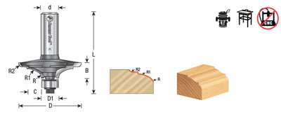 Amana Tool. Door Edge - Front Face Edge Router Bit | 7⁄64 Radius x 1 3⁄4 Dia x 7⁄16 x 1⁄2" Shank | 49536 