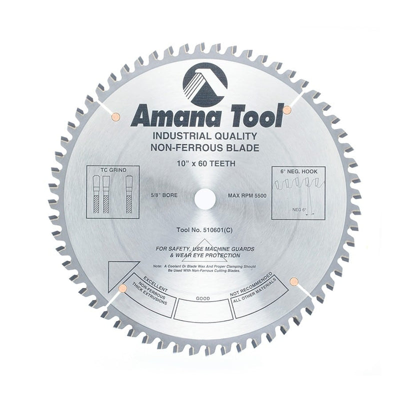 Amana Tool. Thick Aluminum Non-Ferrous Metal Cutting Blade - 10" Dia x 60T TCG - 6° - 30mm Bore | 510601-30 