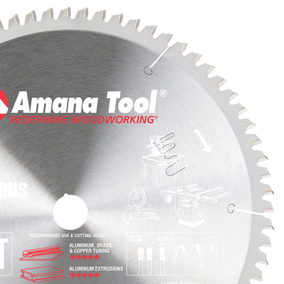 Amana Tool. Thick Aluminum Non-Ferrous Metal Cutting Blade - 12" Dia x 72T TCG - 6° - 1" Bore | 512721 