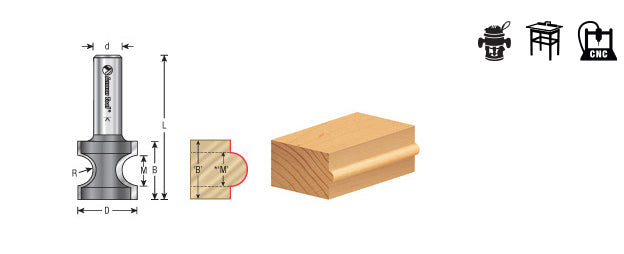 Amana Tool. Bullnose Router Bit | 3⁄16 Radius x 7⁄8 Dia x 7⁄8 x 1⁄4" Shank | 51545 