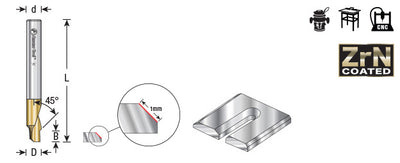 Amana Tool. Chamfer Edge End Mill CNC Router Bit | 3⁄16 Dia x 3⁄32 x 1⁄4 Shank | 51625 