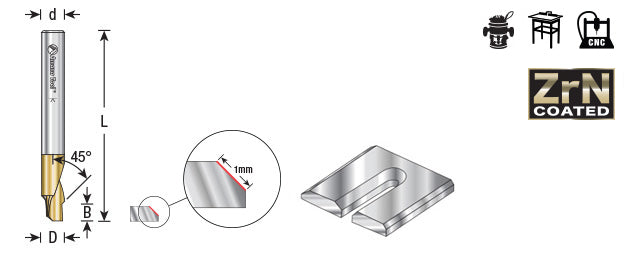 Amana Tool. Chamfer Edge End Mill CNC Router Bit | 3⁄16 Dia x 1⁄8 x 1⁄4 Shank | 51627 