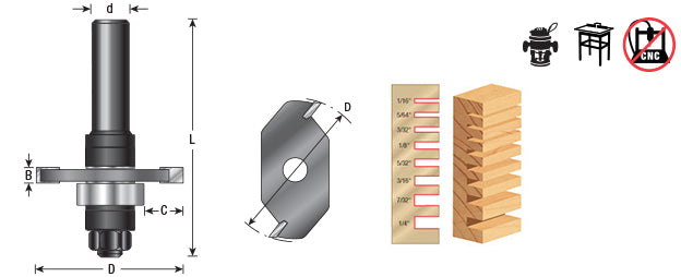 Amana Tool. Slotting Cutter Assembly | 1 7⁄8 Dia x 1⁄8 x 1⁄4 or 1⁄2" Shank | 53306-1 