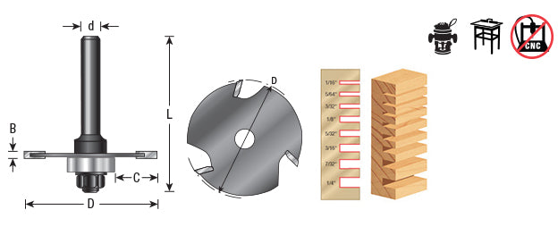 Amana Tool. Slotting Cutter Assembly | 1 7⁄8 Dia x 7⁄32 x 1⁄4 or 1⁄2" Shank | 53409 