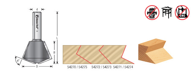 Amana Tool. Multi-Sided Glue Joint Router Bit | 60⁄ 30°x 1 7⁄8 Dia x 1 1⁄4 x 1⁄2" Shank | 54274 