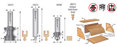 Amana Tool. 3 Piece Tambour Door Router Bit Set | 5⁄64 Radius x 1⁄2" Shank | 54314