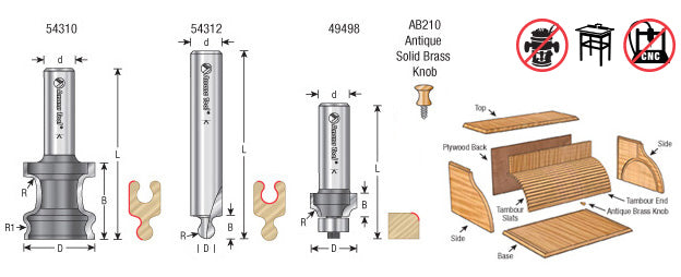 Amana Tool. 3 Piece Tambour Door Router Bit Set | 5⁄64 Radius x 1⁄2" Shank | 54314