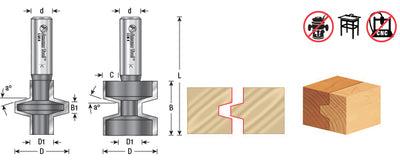 Amana Tool. Wedge Tongue & Groove Router Bit | 15°x 1 1⁄4 Dia x 1 1⁄4 x 1⁄2" Shank 2 Piece Set | 55414 