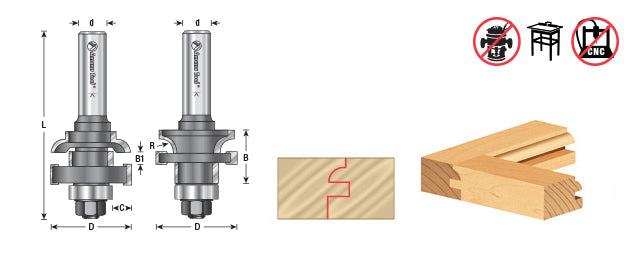 Amana Tool. Concave Stile & Rail Router Bit Set | 1 5⁄8 Dia x 1 1⁄16 x 1⁄4 Radius x 1⁄2" Shank | 55420 