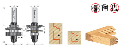 Amana Tool. Ogee In-Stile & Rail Router Bit Set | 1 5⁄8 Dia x 13⁄64 to 1⁄2 x 1⁄4 Radius x 1⁄2" Shank | 55436 