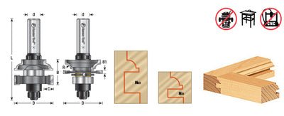 Amana Tool. Bead In-Stile & Rail Router Bit Set | 1 5⁄8 Dia x 13⁄64 to 1⁄2 x 3⁄16 Radius x 1⁄2" Shank | 55437