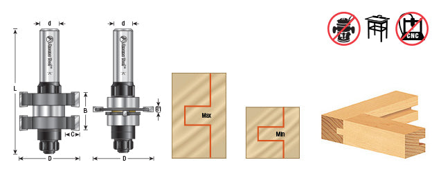 Amana Tool. Mission Style Straight In-Stile & Rail Router Bit Set | 1 5⁄8 Dia x 13⁄64 to 1⁄2 x 1⁄2" Shank | 55438 