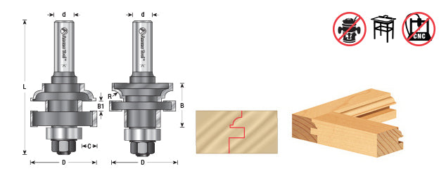 Amana Tool. Bead Stile & Rail Router Bit Set | 1 5⁄8 Dia x 1 1⁄16 x 3⁄16 Radius x 1⁄2" Shank | 55440 