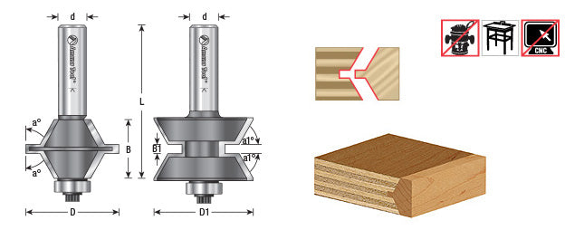 Amana Tool. Edge Banding Router Bit Set | 30°x 1 19⁄32 Dia x 1" x 1⁄2 Shank Set | 55468 