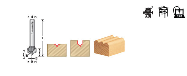 Amana Tool. Point Cutting Round Over Router Bit | 3⁄8 Radius x 3⁄4 Dia x 5⁄8 x 1⁄4 Shank | 56127 