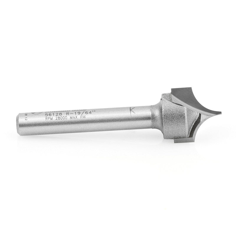 Amana Tool. Point Cutting Round Over Router Bit | 19⁄64 Radius x 19⁄32 Dia x 1⁄2 x 1⁄4 Shank | 56128 