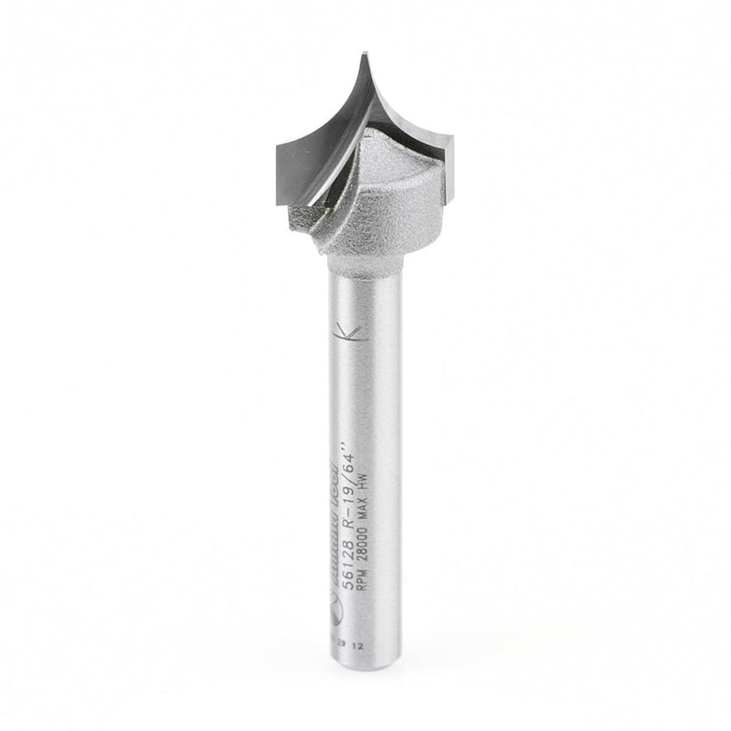 Amana Tool. Point Cutting Round Over Router Bit | 19⁄64 Radius x 19⁄32 Dia x 1⁄2 x 1⁄4 Shank | 56128 