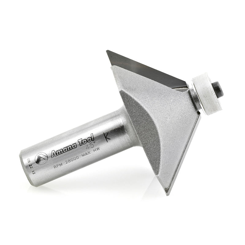 Amana Tool. Chamfer Router Bit | 45°x 2 Dia x 3⁄4 x 1⁄2" Shank | 57220 