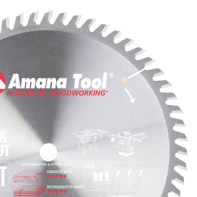 Amana Tool. Plywood⁄ Solid Wood⁄ Chipboard Cutting Blade - 10" Dia x 60T ATB 10° - 5⁄8 Bore | 610600 