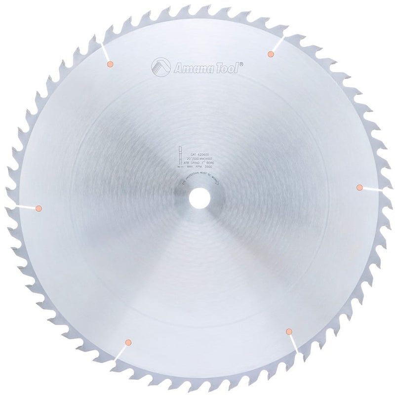 Amana Tool. Multi-Use Ripping & General Purpose Blade - 20" Dia x 60T ATB 20° - 1" Bore | 620600 