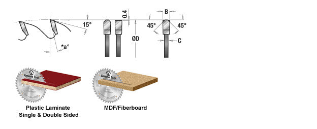 Amana Tool. Single & Double Sided Laminate Cutting - 12" Dia x 60T TCG, 15° - 1" Bore | 712601 