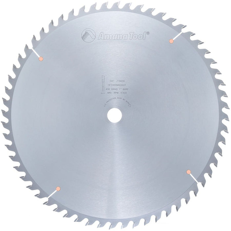 Amana Tool. Plywood⁄ Solid Wood⁄ Chipboard Cutting - 16" Dia x 60T ATB, 10° - 1" Bore | 716600 